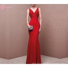 Guangzhou 2017 Red Sexy Mermaid V Neck Prom Dress Long Evening Dress Atacado